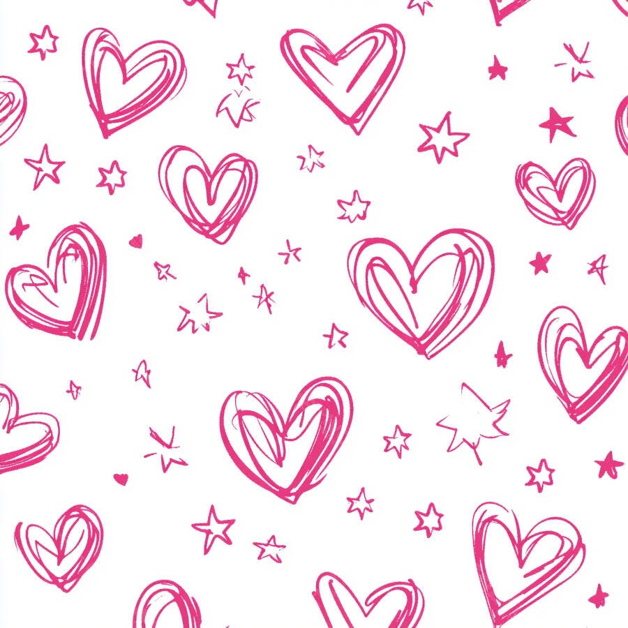 Padrão de corações e estrelas desenhados à mão rosa e branco
