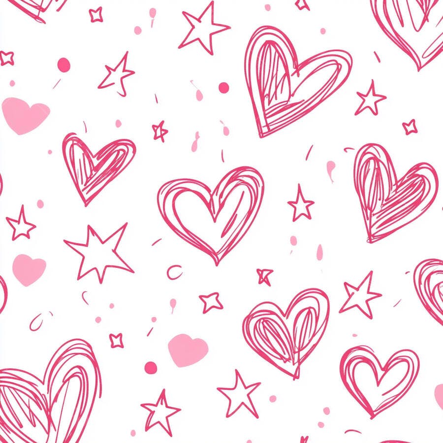 Corações e estrelas rosa padrão sem emenda desenhado à mão estilo doodle
