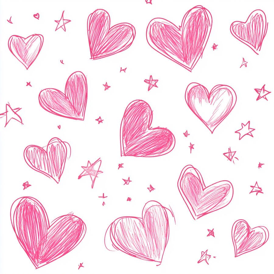 Corações desenhados à mão em padrão rosa e branco para fundo romântico