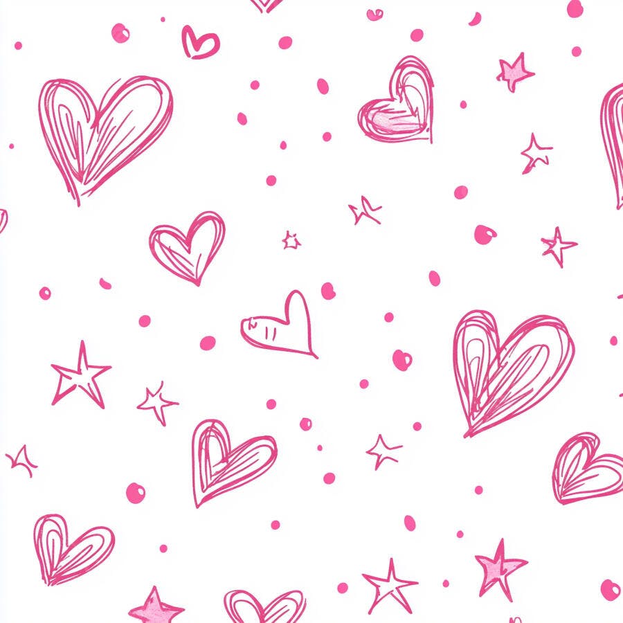 Corações e estrelas rosa desenhados à mão padrão infantil romântico