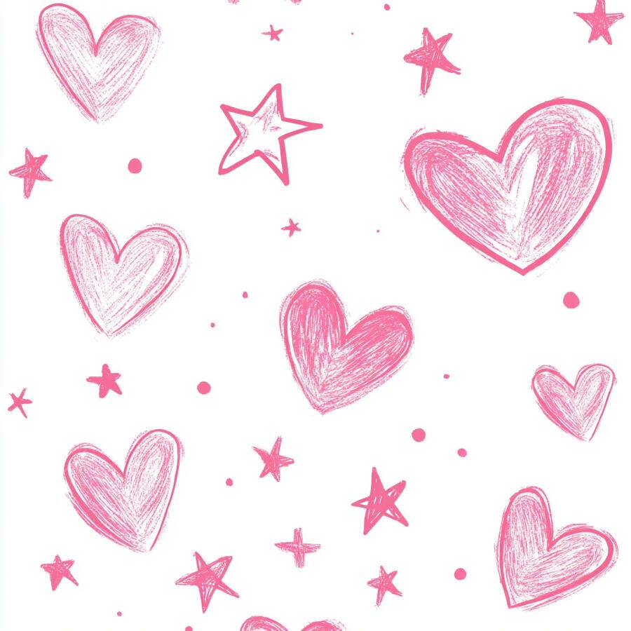 Corações e estrelas rosas desenhados à mão padrão sem costura fundo branco infantil