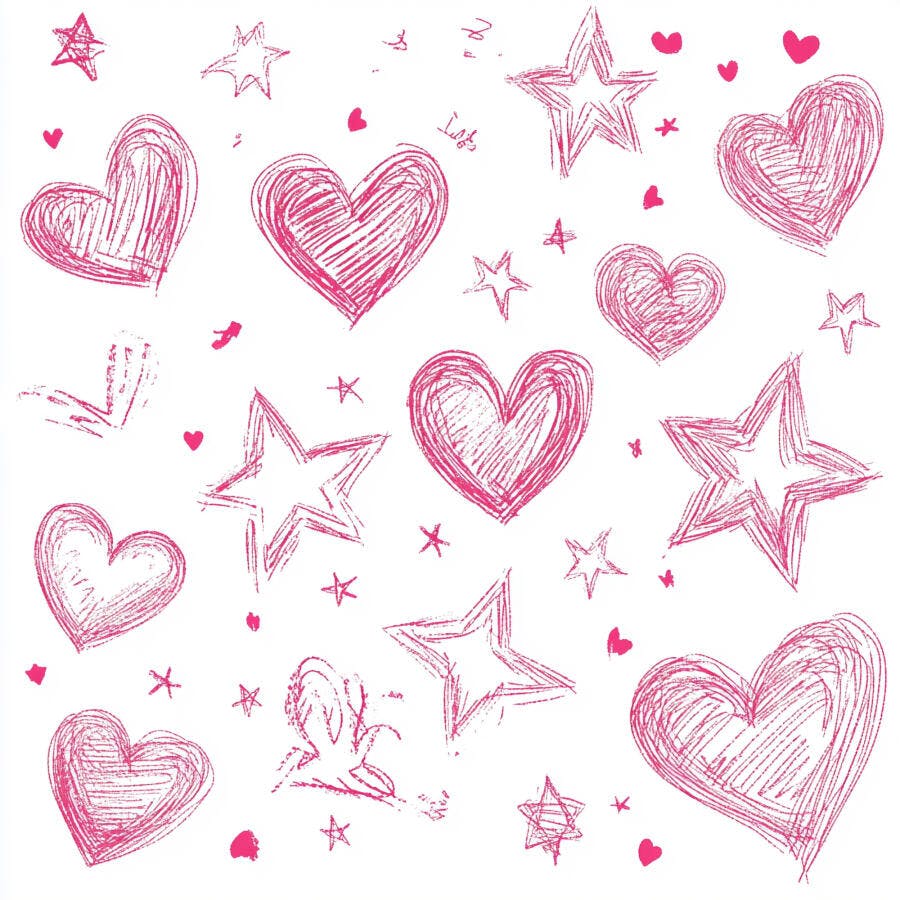 Corações e estrelas rosa padrão desenhado à mão para design romântico