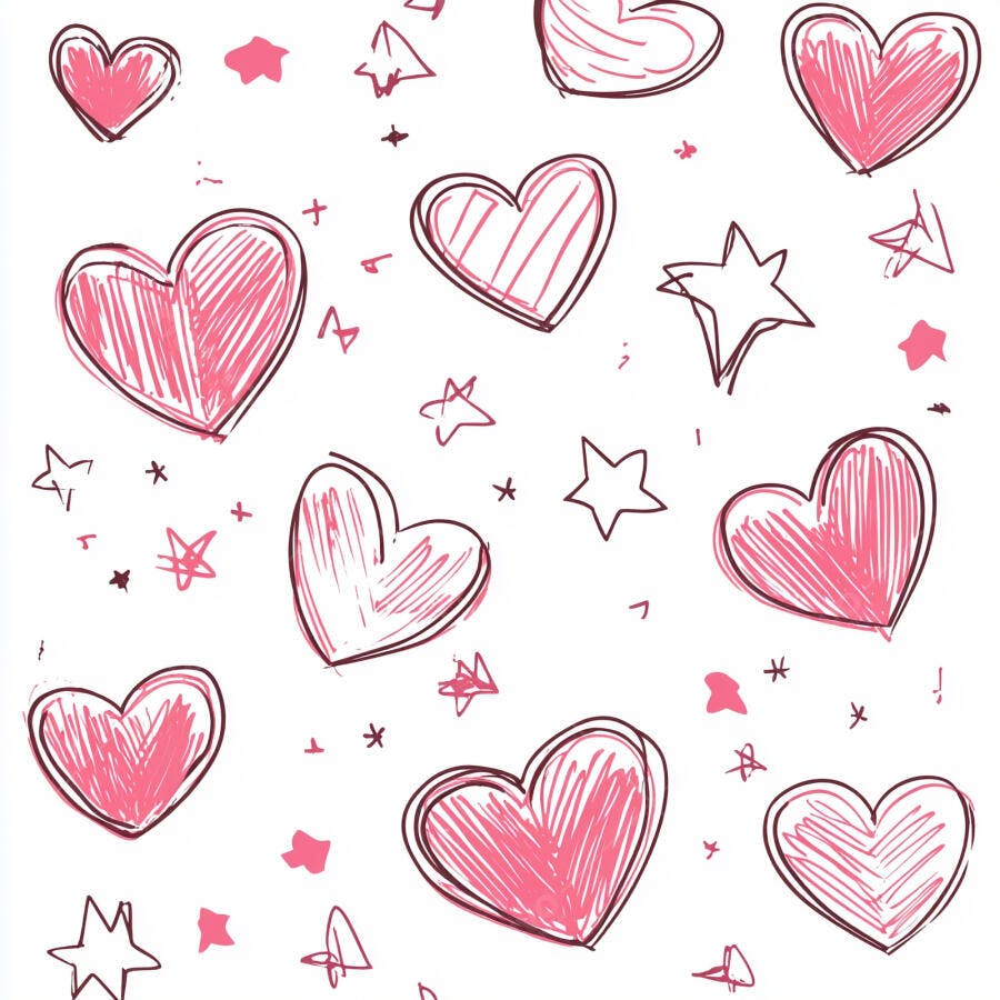 Corações e estrelas rosa desenhados em padrão fofo