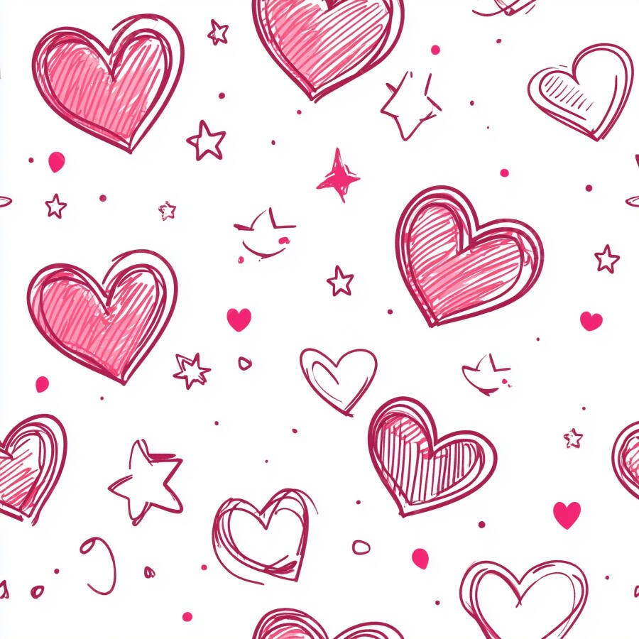 Padrão sem emenda corações rosa e estrelas desenho à mão