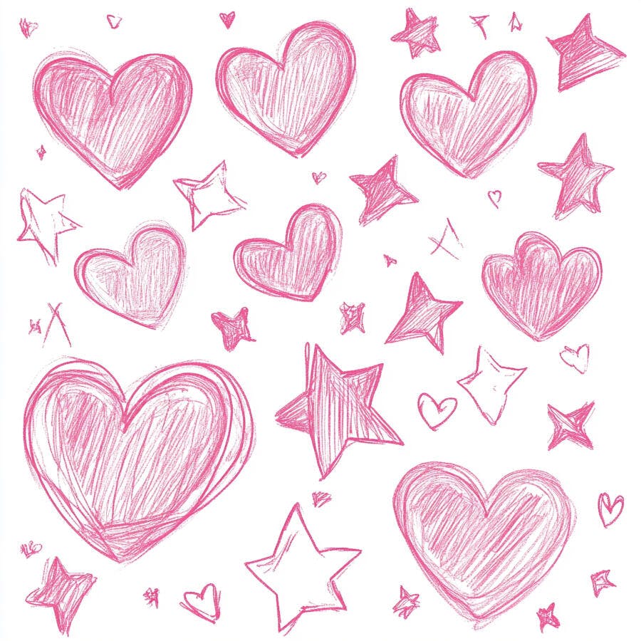 Corações e estrelas rosa desenhados à mão padrão infantil fofo