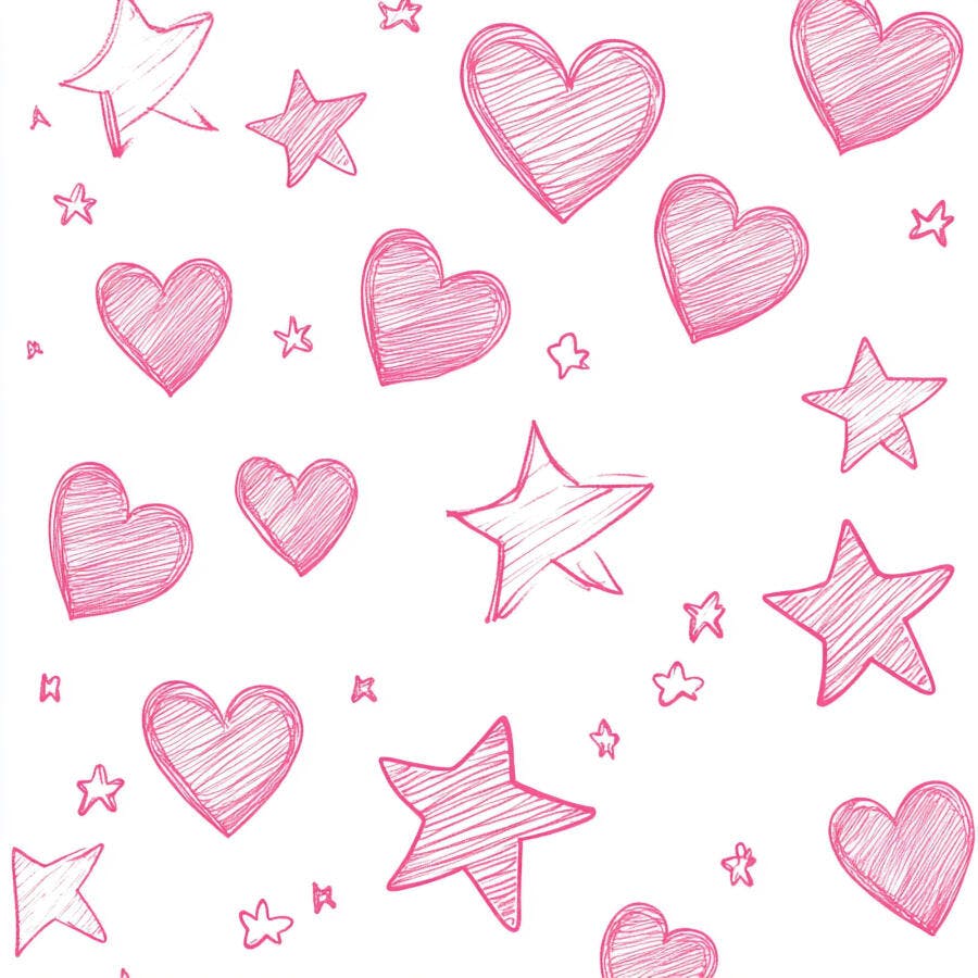 Padrão de corações e estrelas rosa desenhados à mão divertido