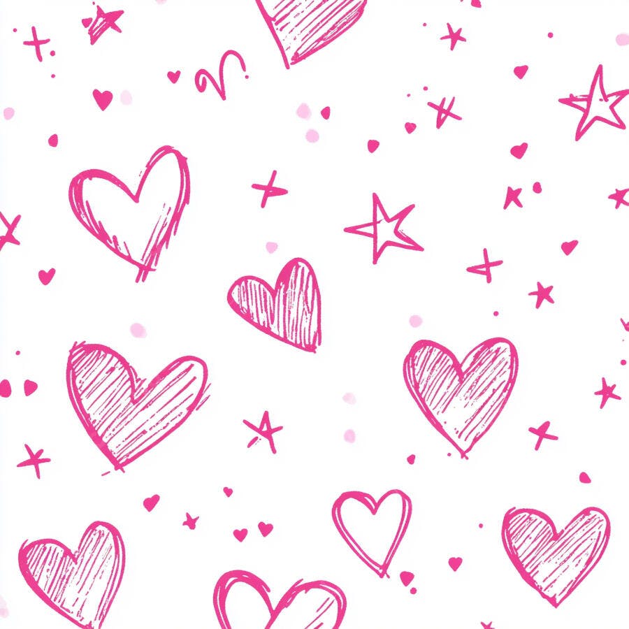 Padrão de corações e estrelas rosa desenhados à mão para amor e alegria