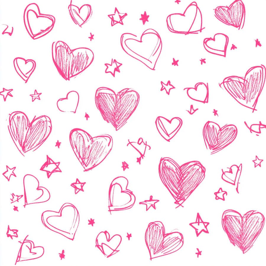 Corações e estrelas rosa desenhados à mão padrão infantil romântico