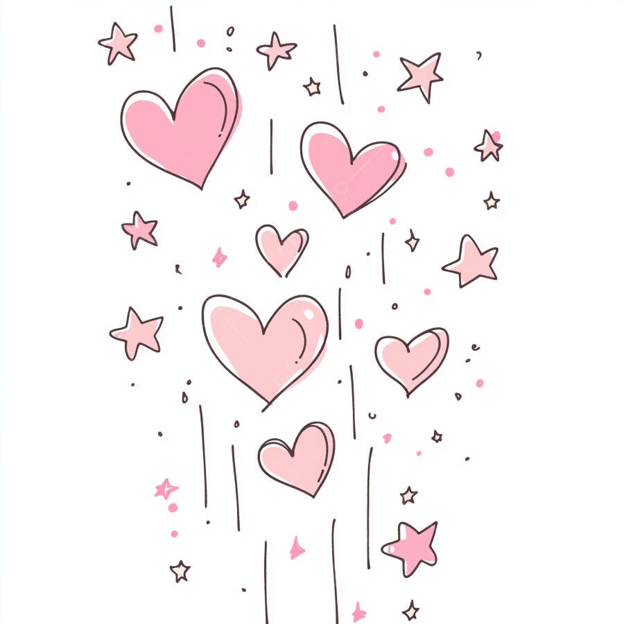 Corações e estrelas rosa em desenho fofo com fundo branco