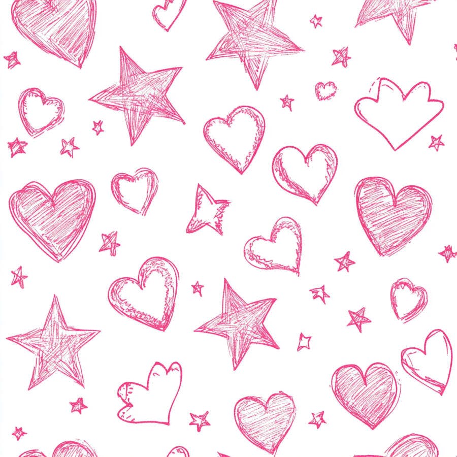 Padrão sem costura de corações e estrelas rosa desenhados à mão divertido
