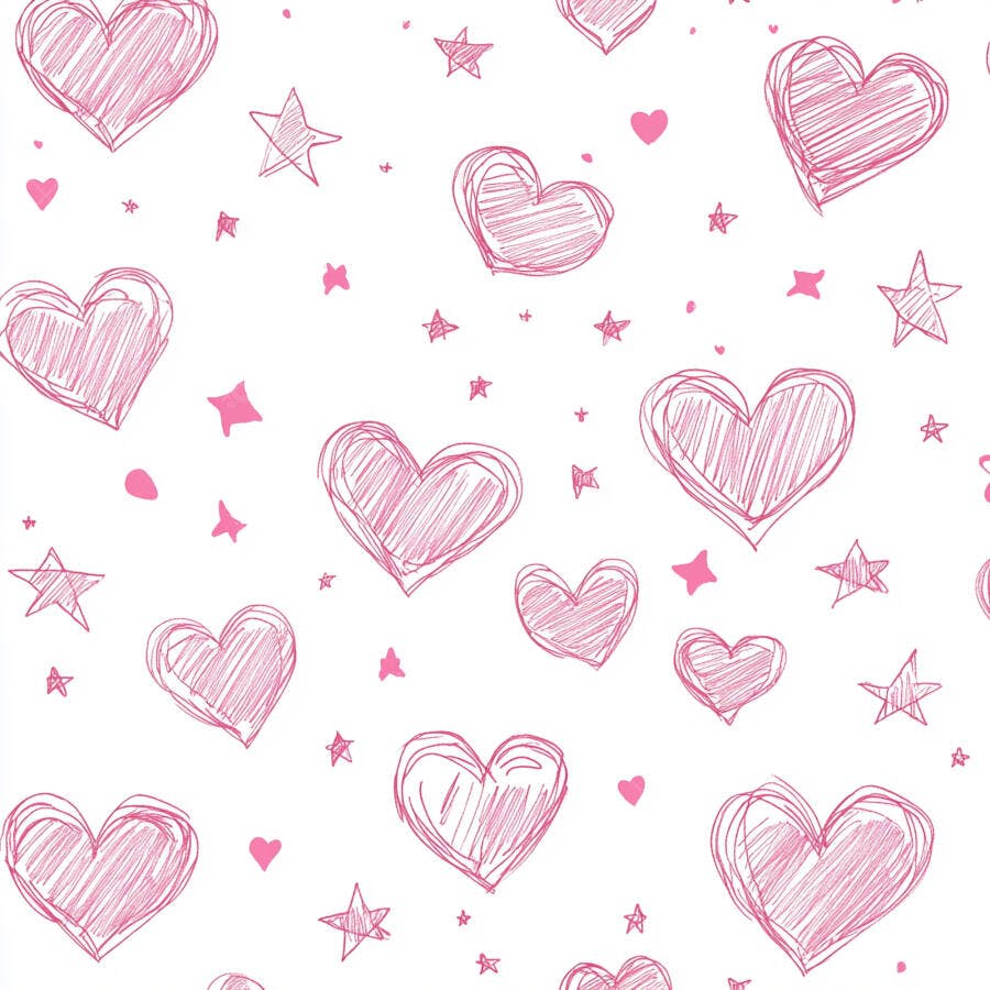 Corações e estrelas rosa desenhados à mão em padrão divertido