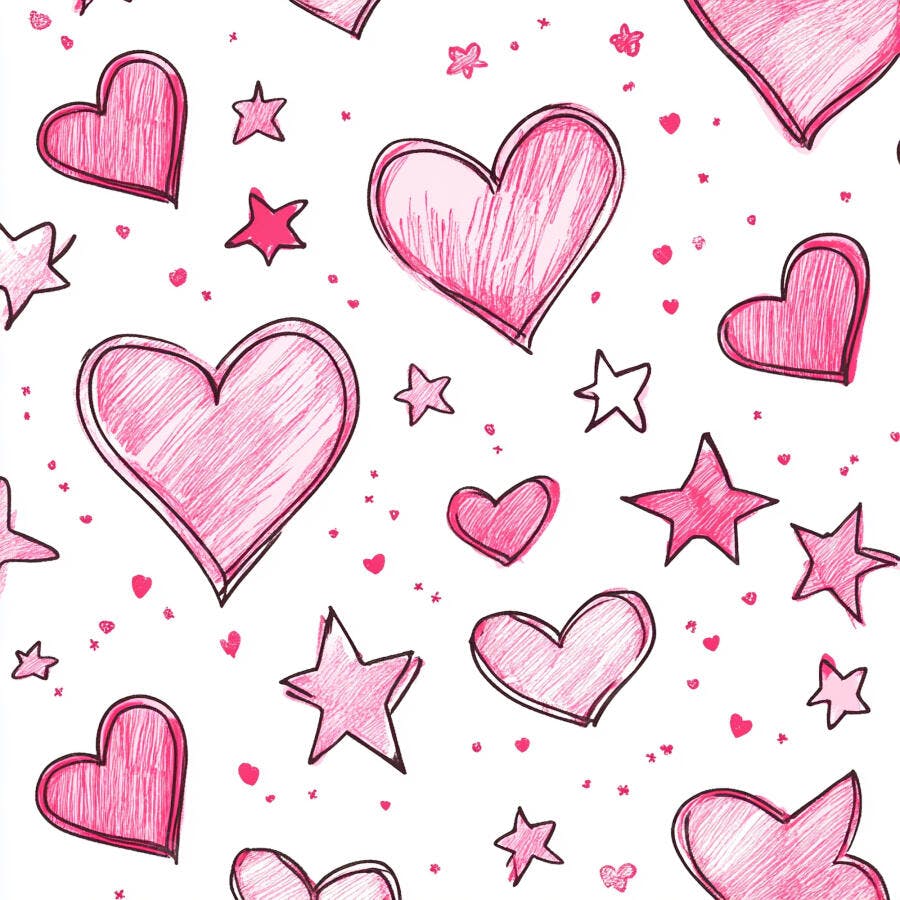 Corações e estrelas rosa desenhados à mão padrão sem emenda