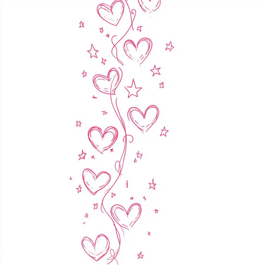 Corações e estrelas rosa ilustração decorativa digital padrão