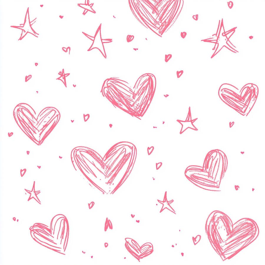 Corações e estrelas rosa desenhados à mão em padrão de amor