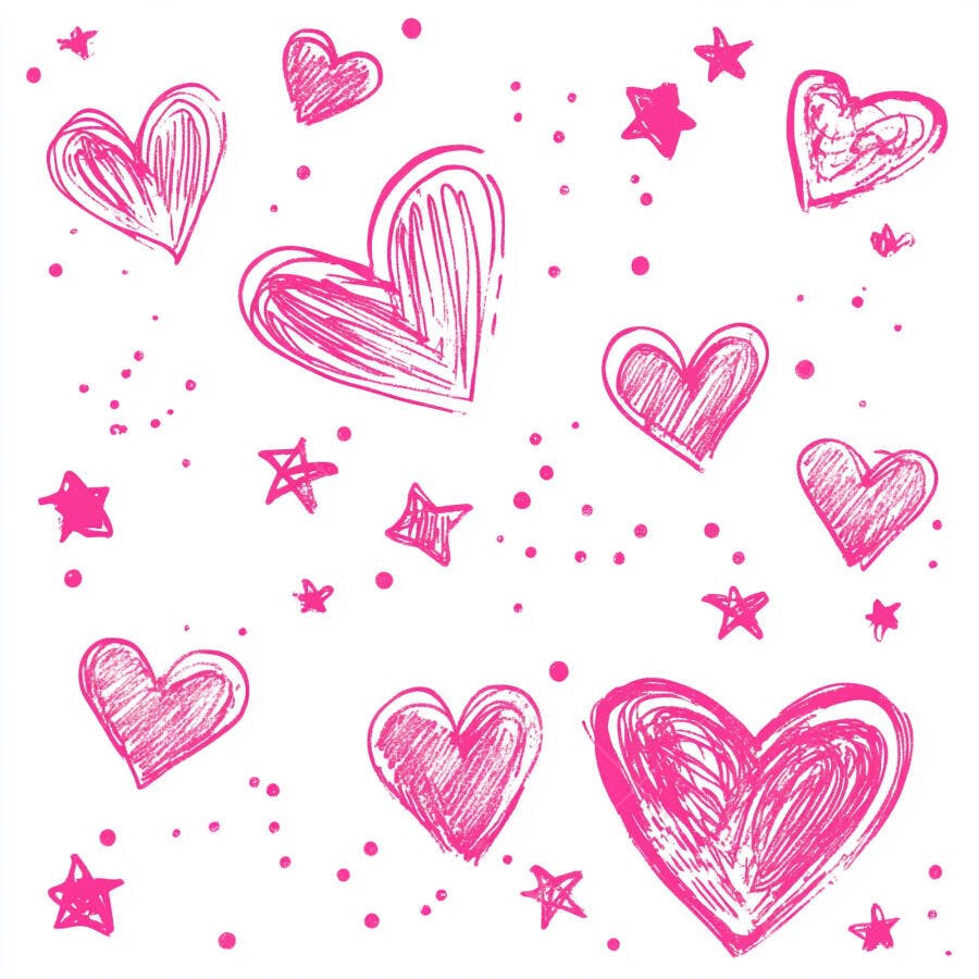 Corações e estrelas rosa desenhados à mão padrão infantil romântico