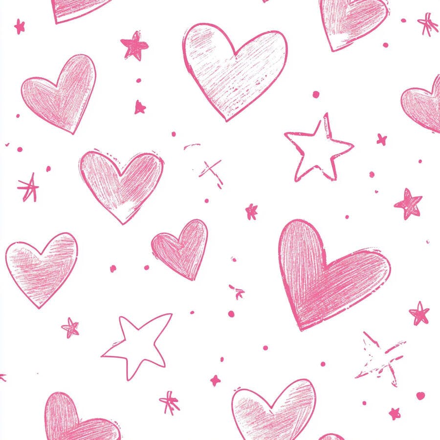 Padrão sem costura corações e estrelas rosa desenhados à mão