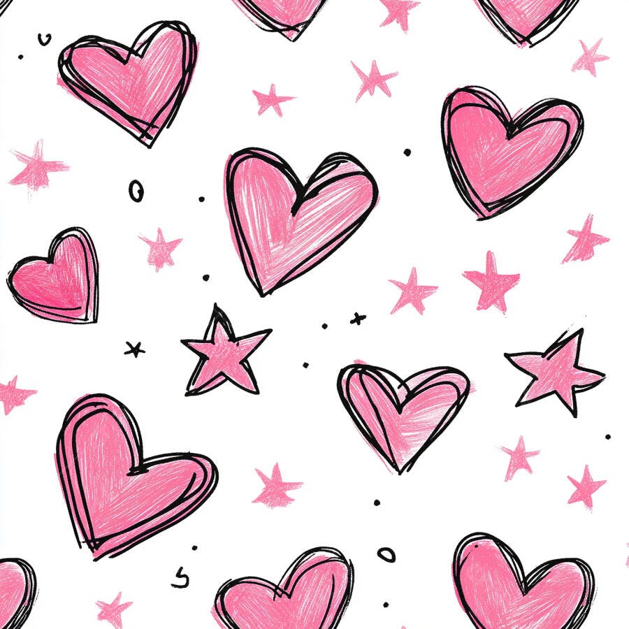 Corações rosa e estrelas padrão infantil desenhado à mão