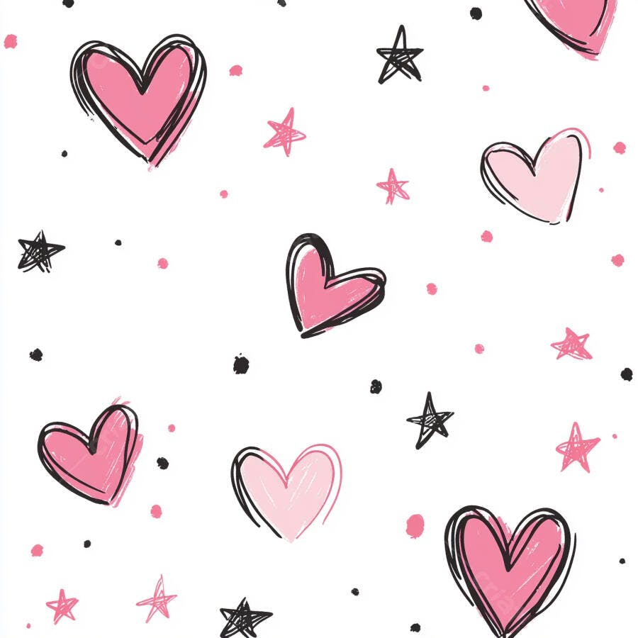 Corações e estrelas rosa rabiscados em padrão fofo fundo branco