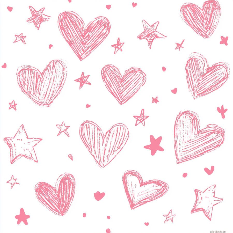 Corações e estrelas rosa padrão rústico fundo branco