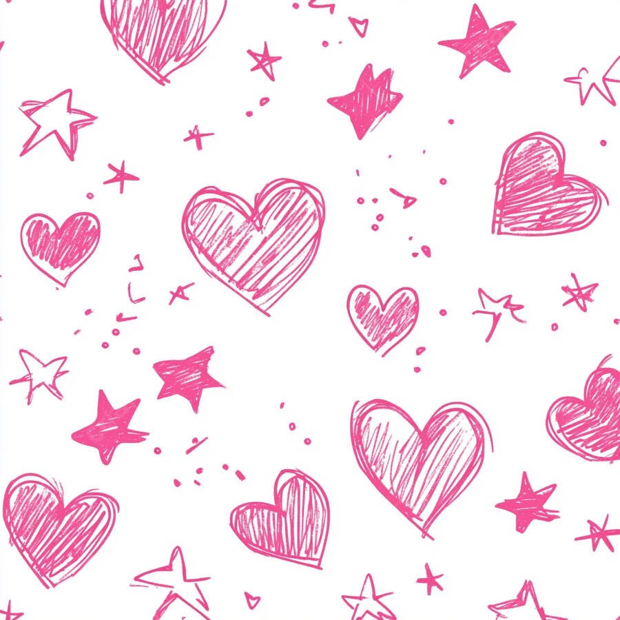 Padrão de corações e estrelas rosa rabiscados sobre fundo branco alegre