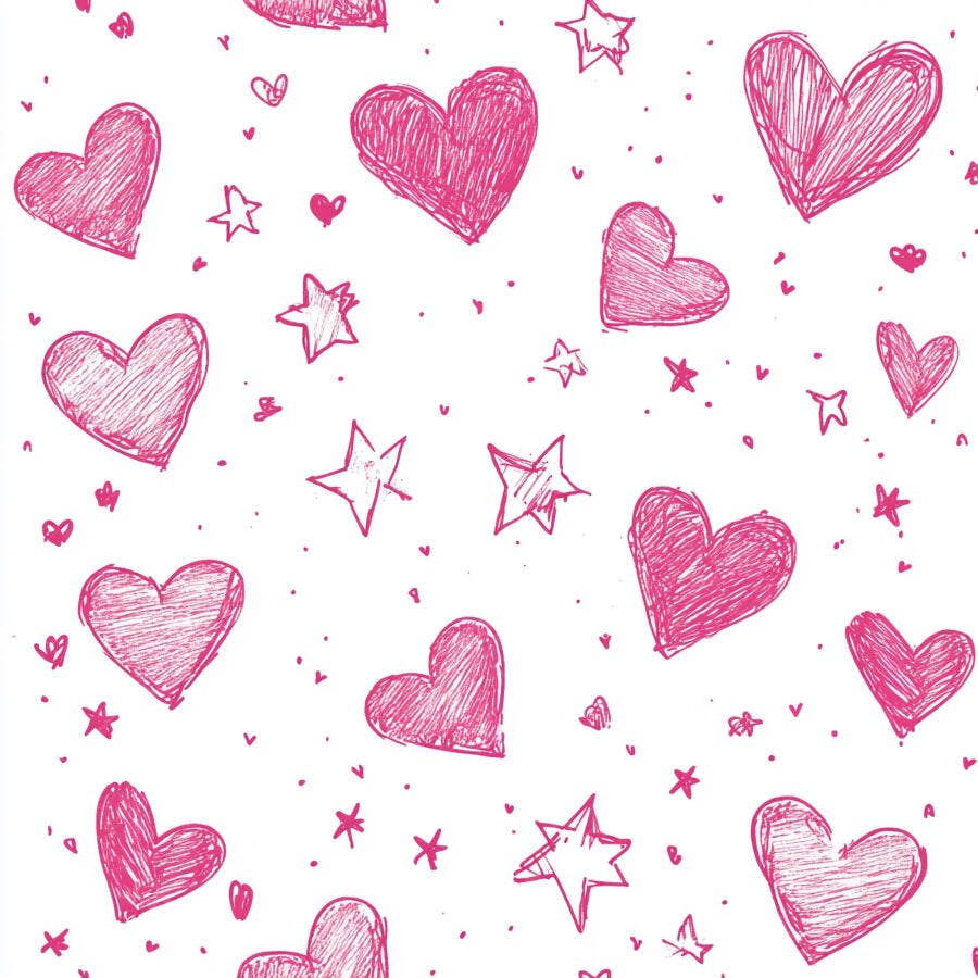 Corações e estrelas rosa fúcsia padrão desenhado à mão para celebrações românticas