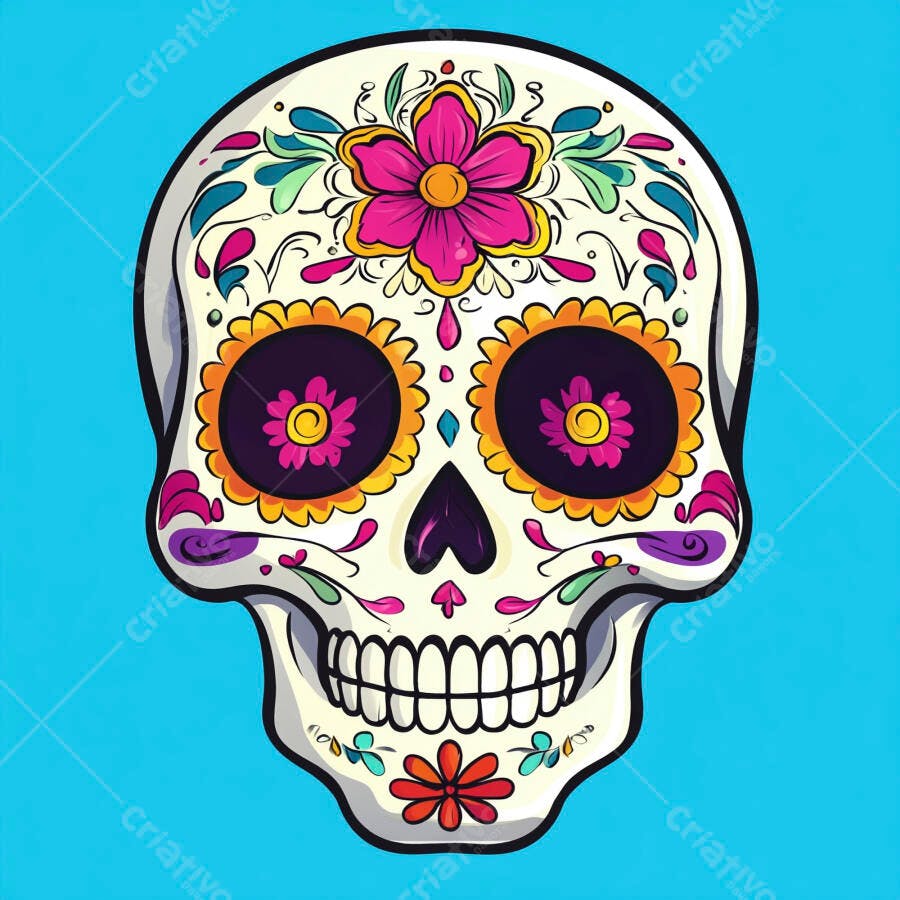 Calavera decorada com flores coloridas para o Dia dos Mortos ilustração vibrante