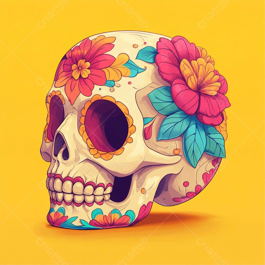Caveira mexicana florida e colorida celebração do Dia dos Mortos