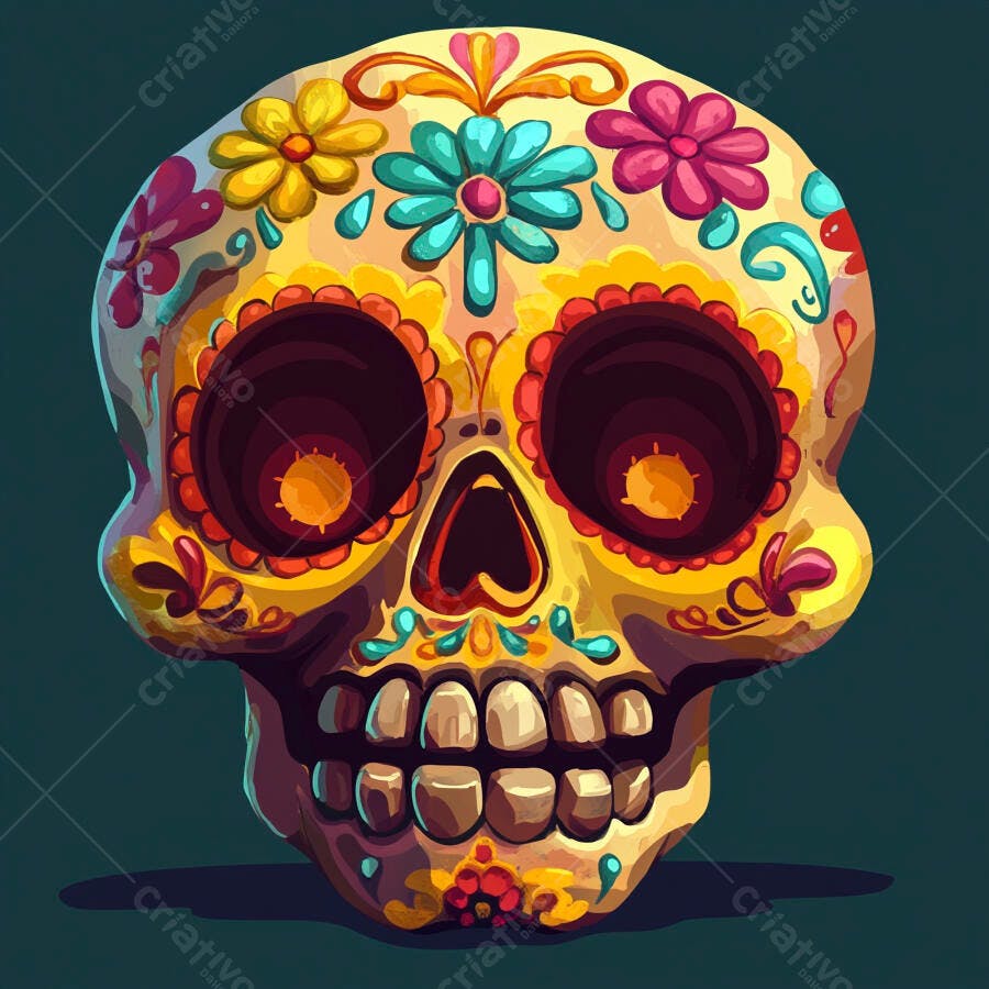 Calavera mexicana decorada colorida para Dia dos Mortos