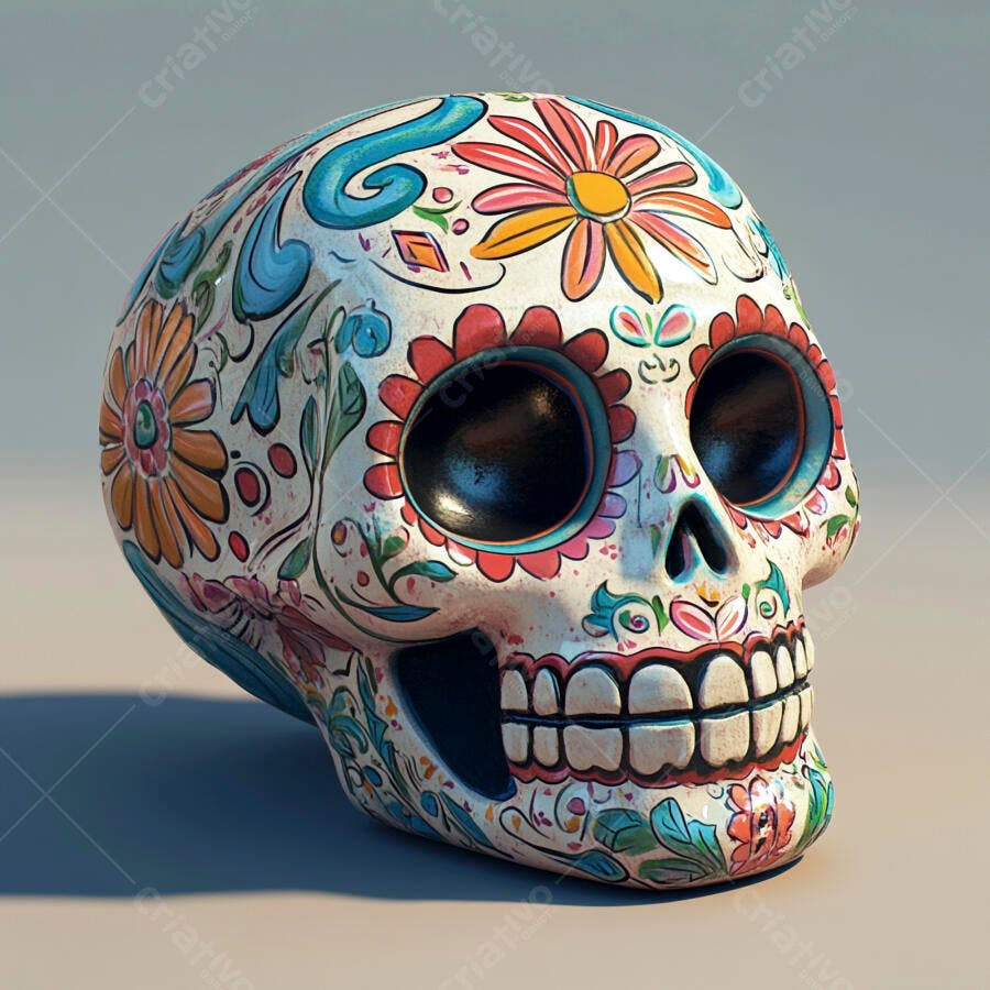 Calavera mexicana colorida com flores para Dia dos Mortos