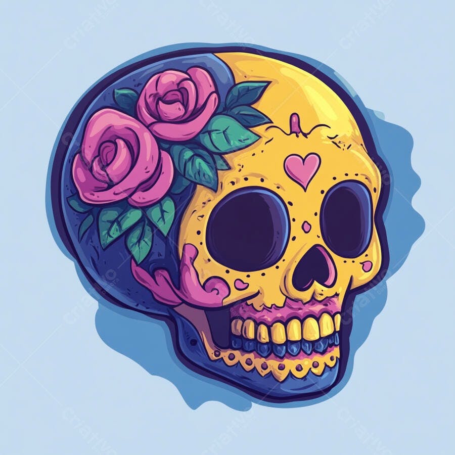 Caveira mexicana colorida ilustração com rosas para Dia de los Muertos