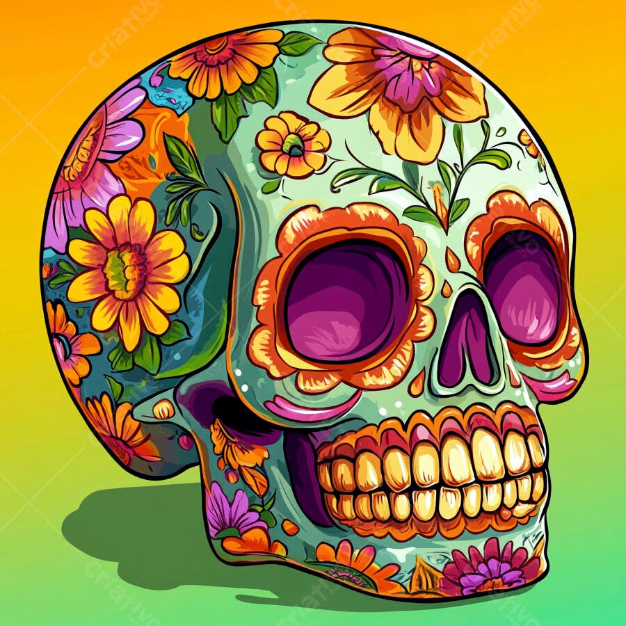 Calavera mexicana florida colorida para celebração do Dia de los Muertos ilustração vibrante