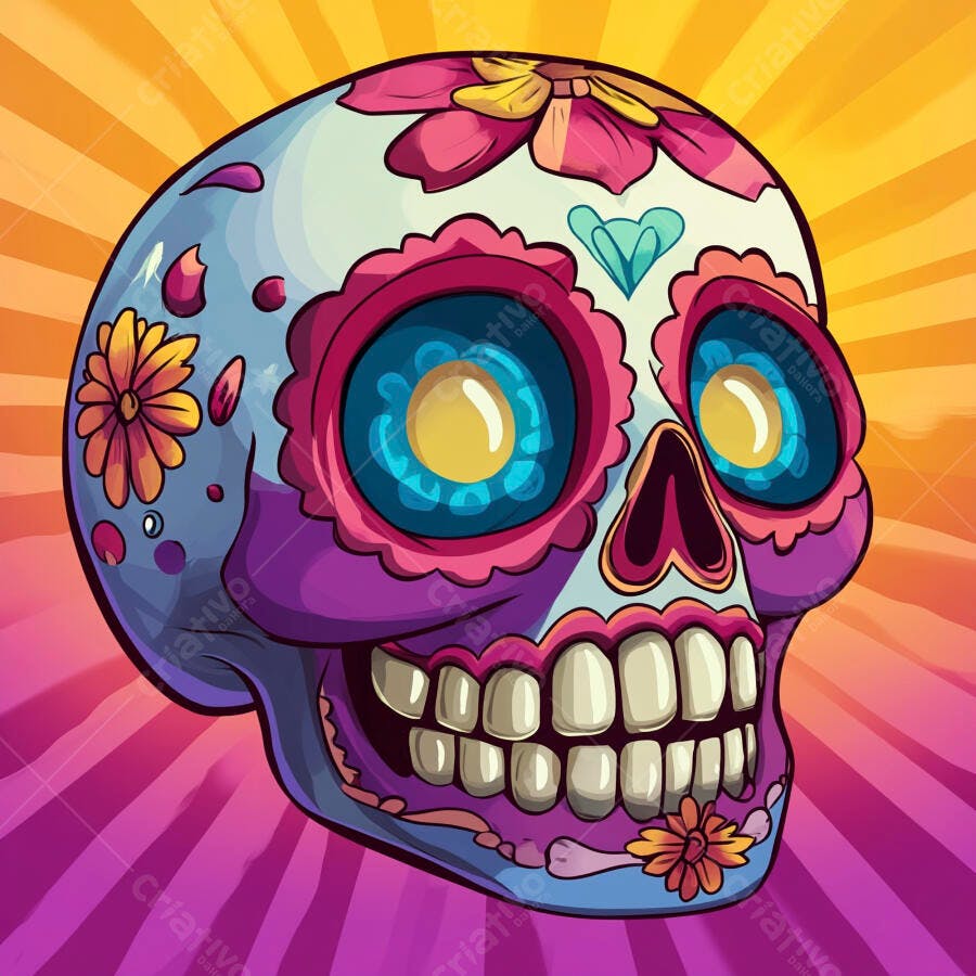 Caveira mexicana colorida com flores para Dia dos Mortos