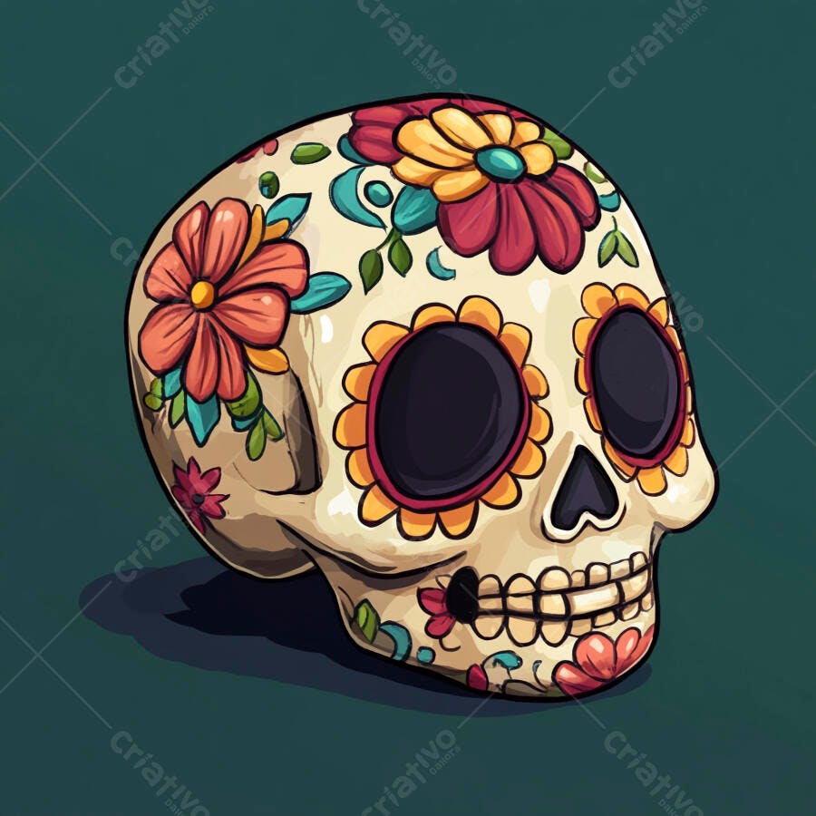 Crânio de açúcar decorado com flores coloridas arte mexicana Dia de los Muertos