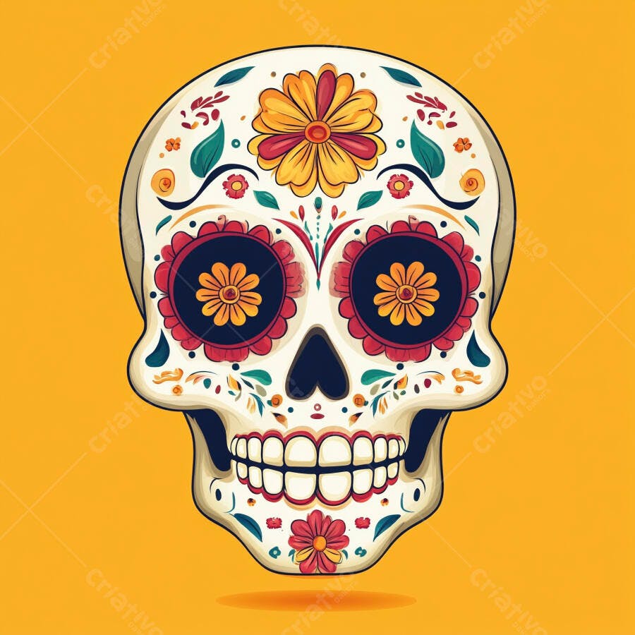 Crânio mexicano colorido decorado com flores no Dia dos Mortos