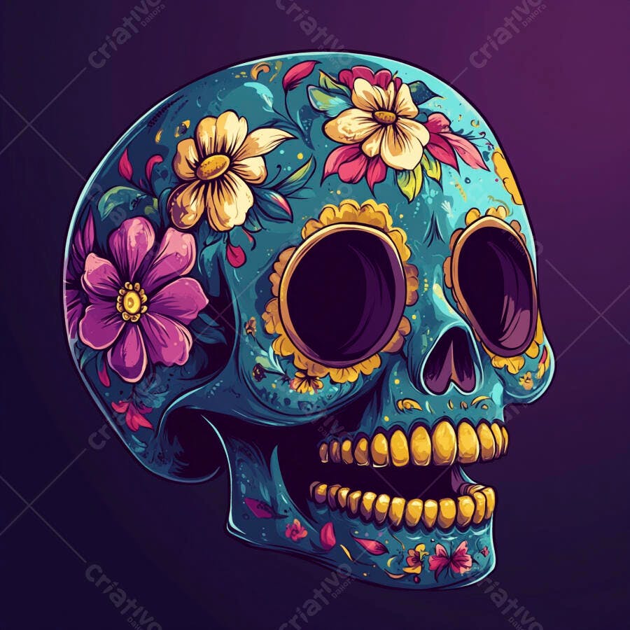 Calavera mexicana floral colorida Dia dos Mortos