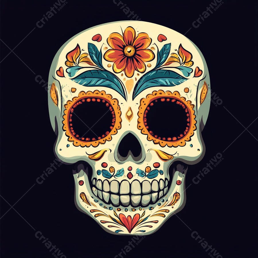 Crânio de açúcar decorado com flores coloridas para Dia dos Mortos