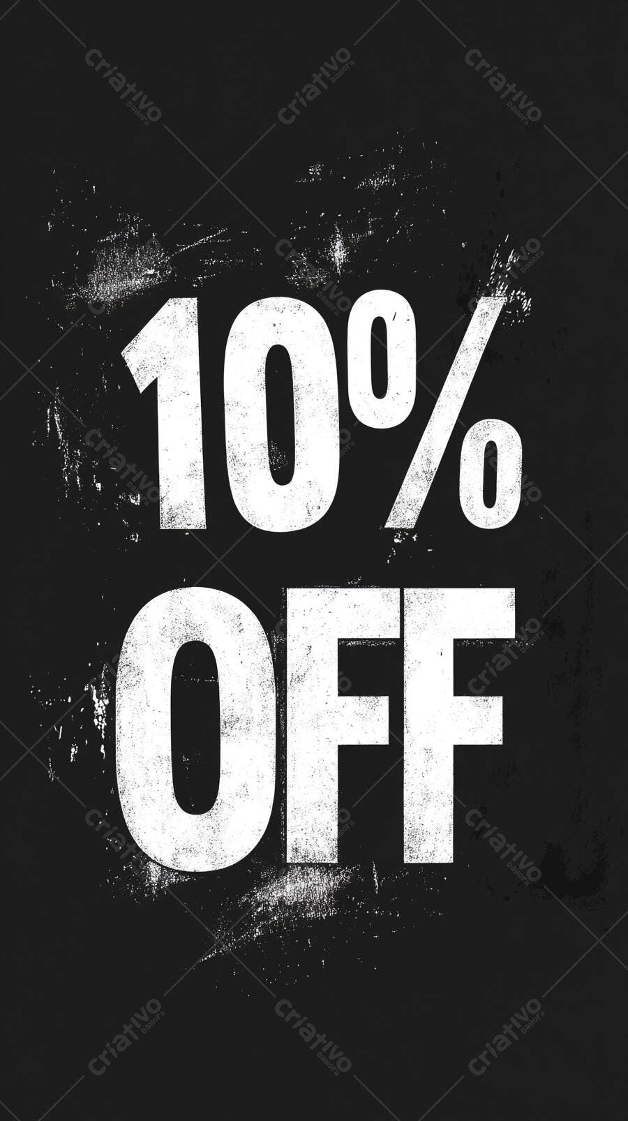 10% OFF grunge preto branco cartaz de desconto promocional