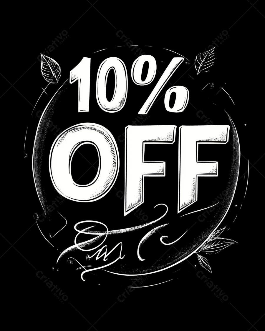 Desconto 10% OFF em estilo lousa rústica com folhas decorativas
