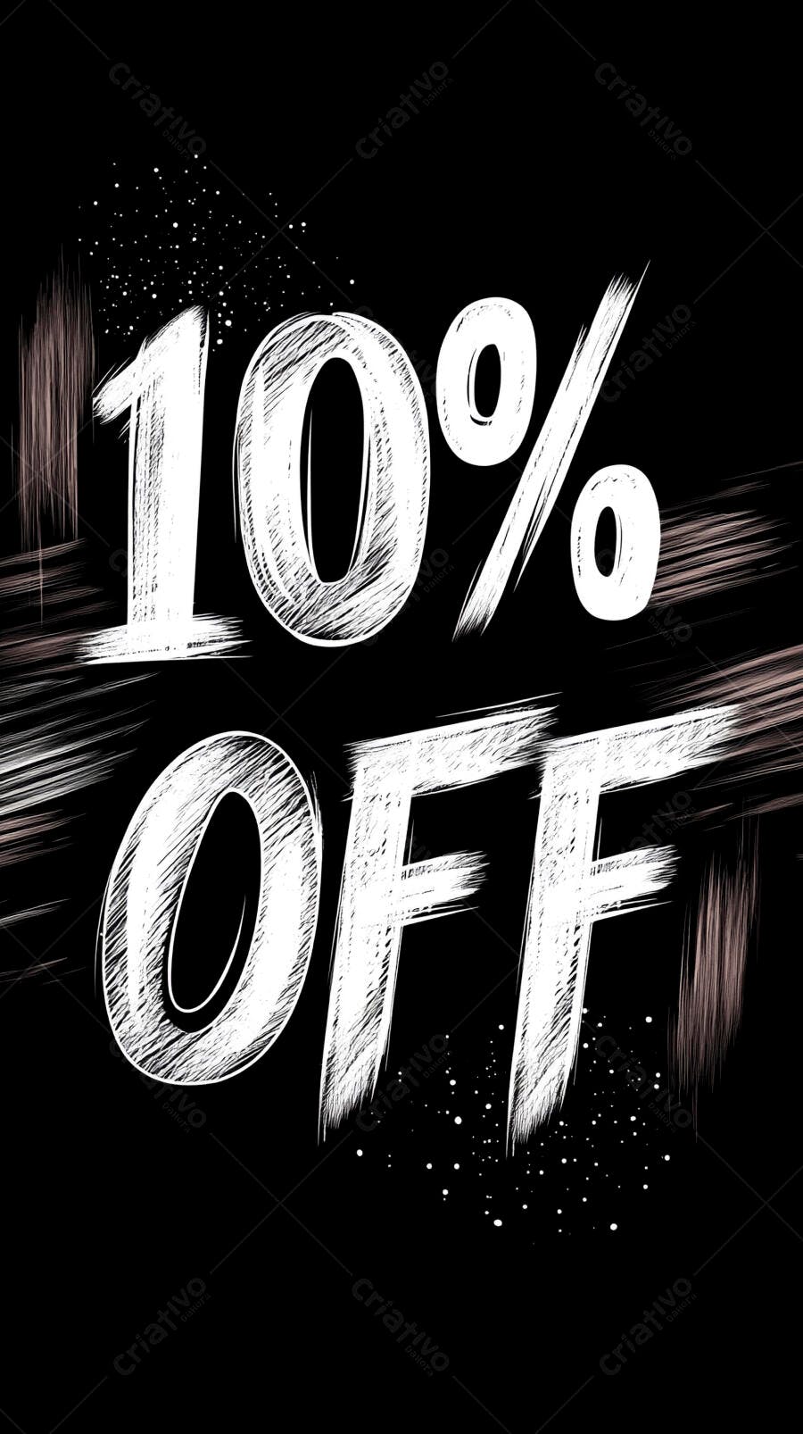Desconto 10% OFF fundo preto e branco com estilo grunge promocional