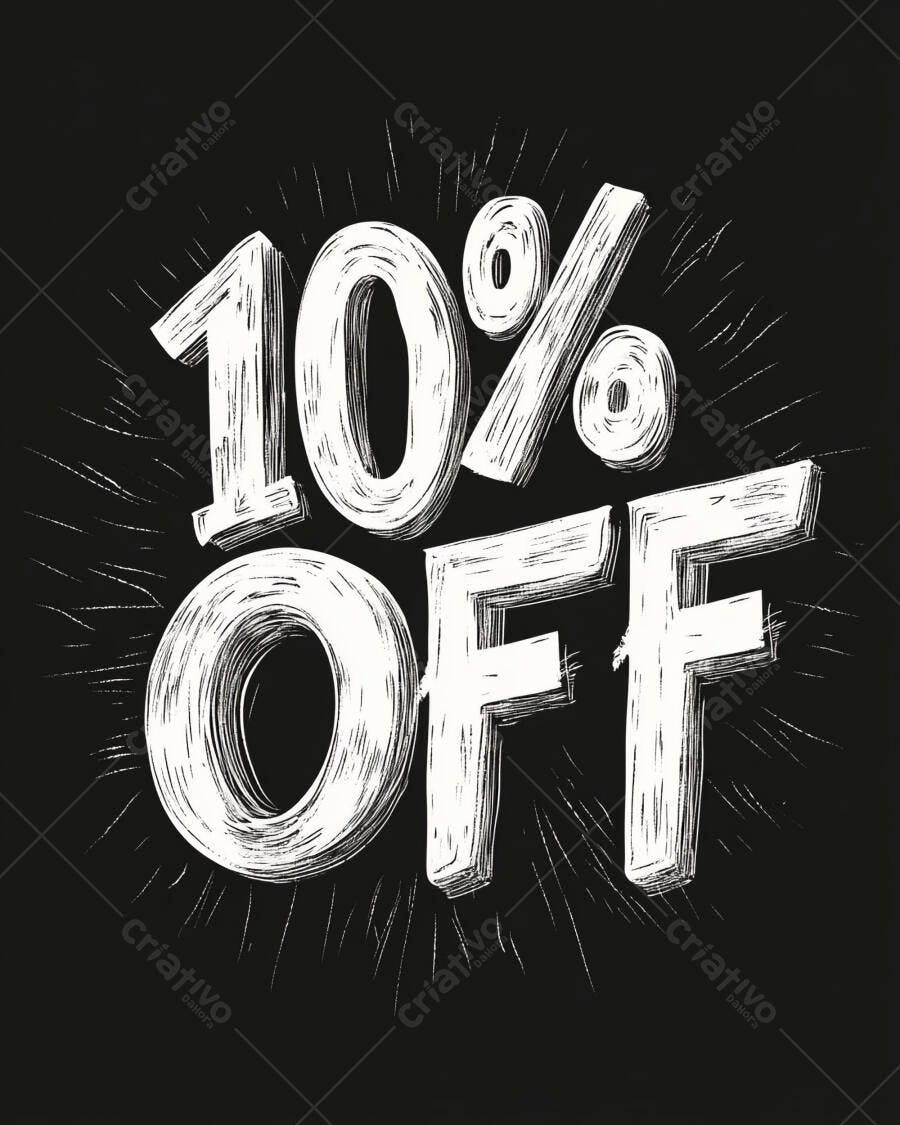 Desconto 10 OFF estilo giz em fundo preto para promoções e vendas