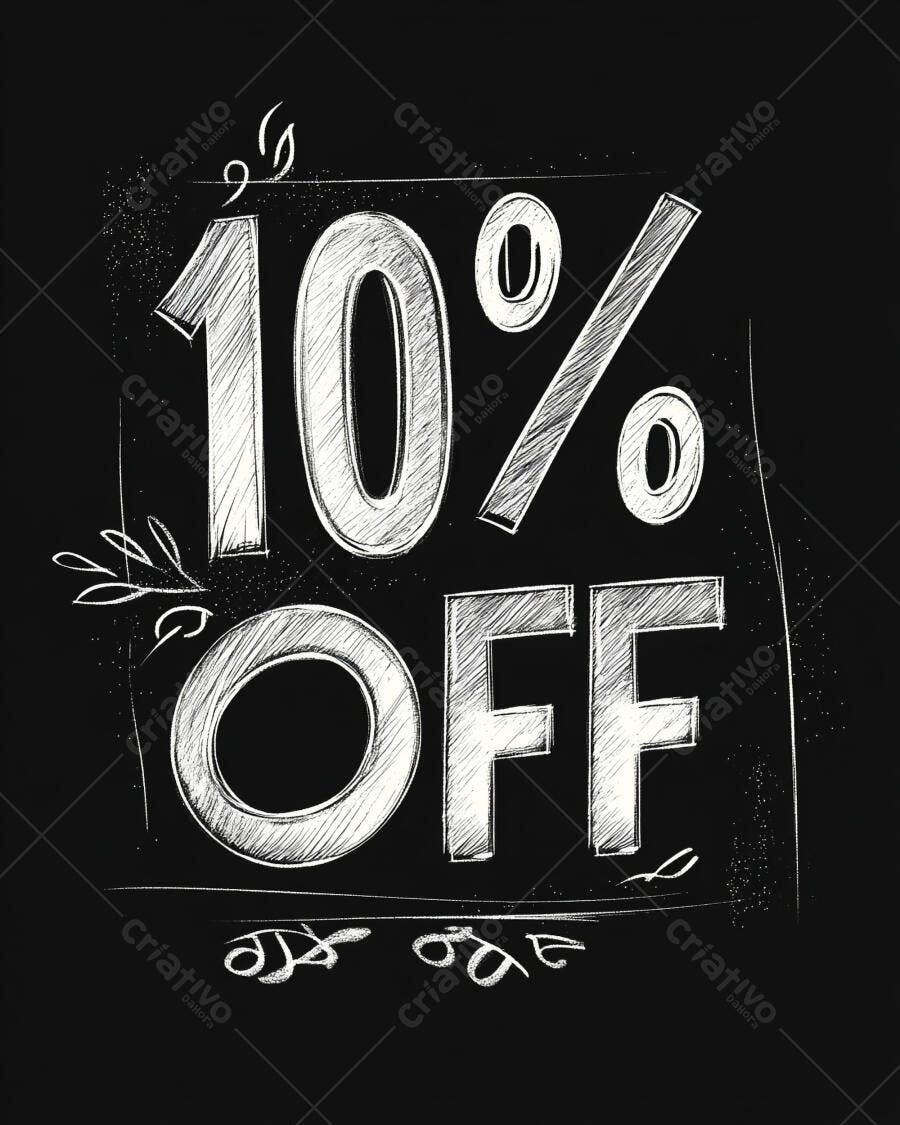 Desconto de 10% estilo giz em quadro negro para promoção de vendas