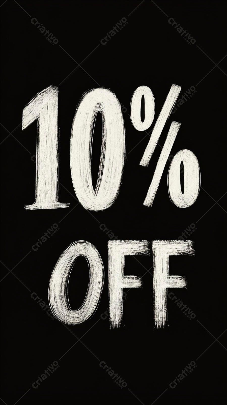 Banner de desconto 10% OFF em branco estilo pincelada com fundo preto
