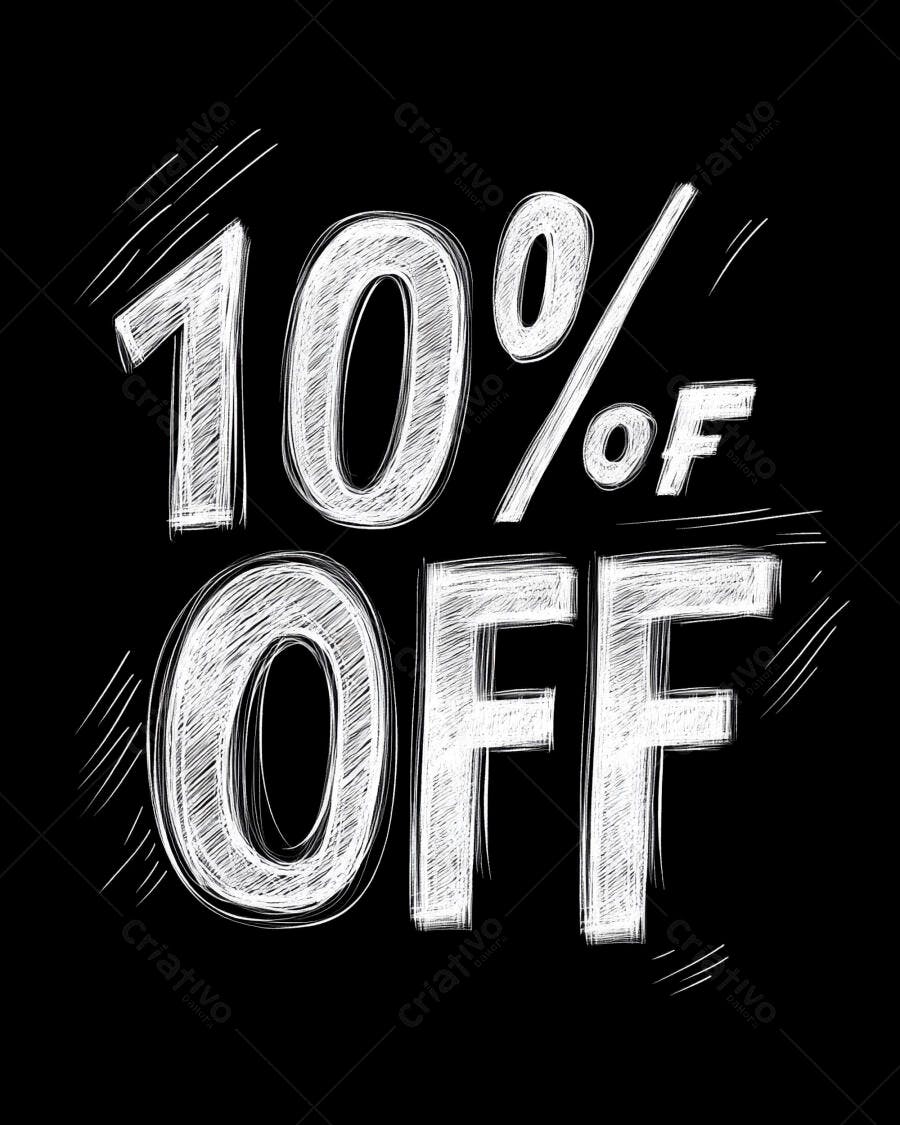 Desconto 10% OFF estilo giz em fundo preto para vendas