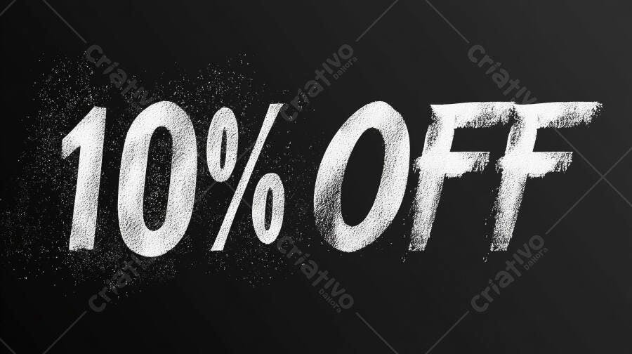 Texto 10% OFF branco em fundo preto para promoção de vendas