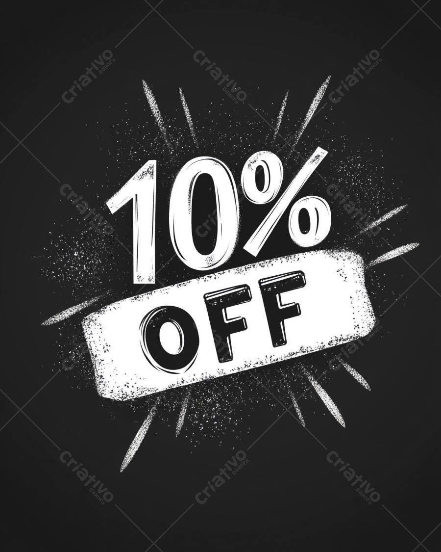 Oferta 10% OFF explosiva estilo giz em fundo preto