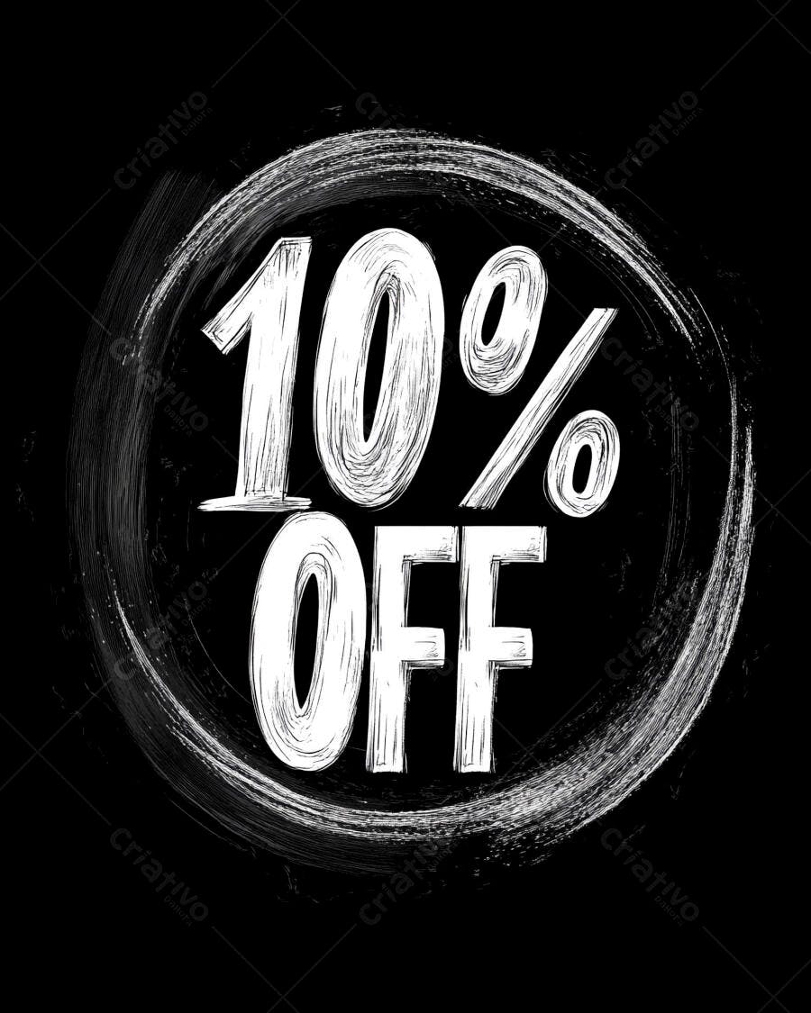 Desconto 10% OFF em estilo artístico com círculo grunge fundo preto