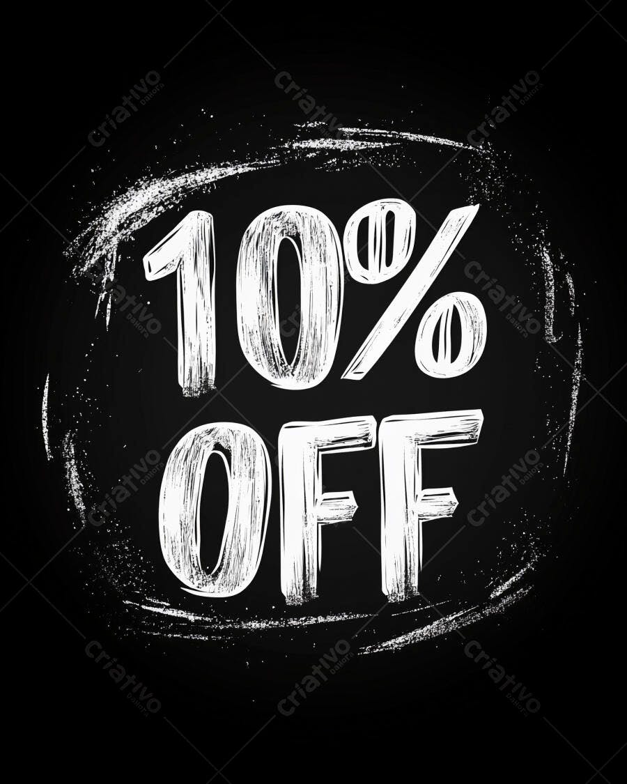 Desconto de 10% OFF em estilo giz preto e branco para promoção de venda