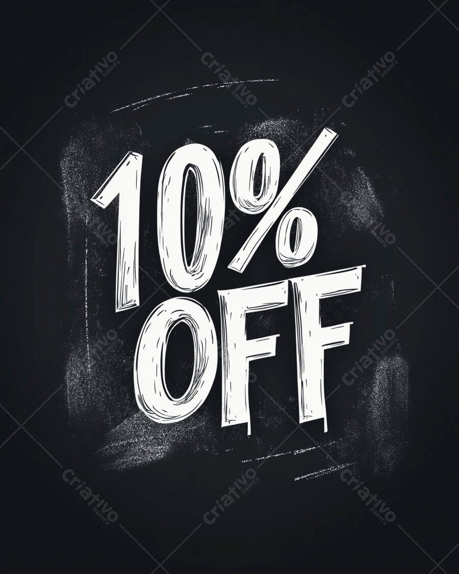 Desconto 10% OFF em quadro negro com tipografia estilo giz