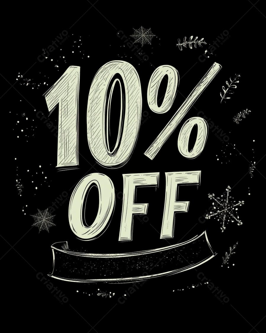 Desconto 10 por cento OFERTA lettering à mão fundo preto e elementos de inverno