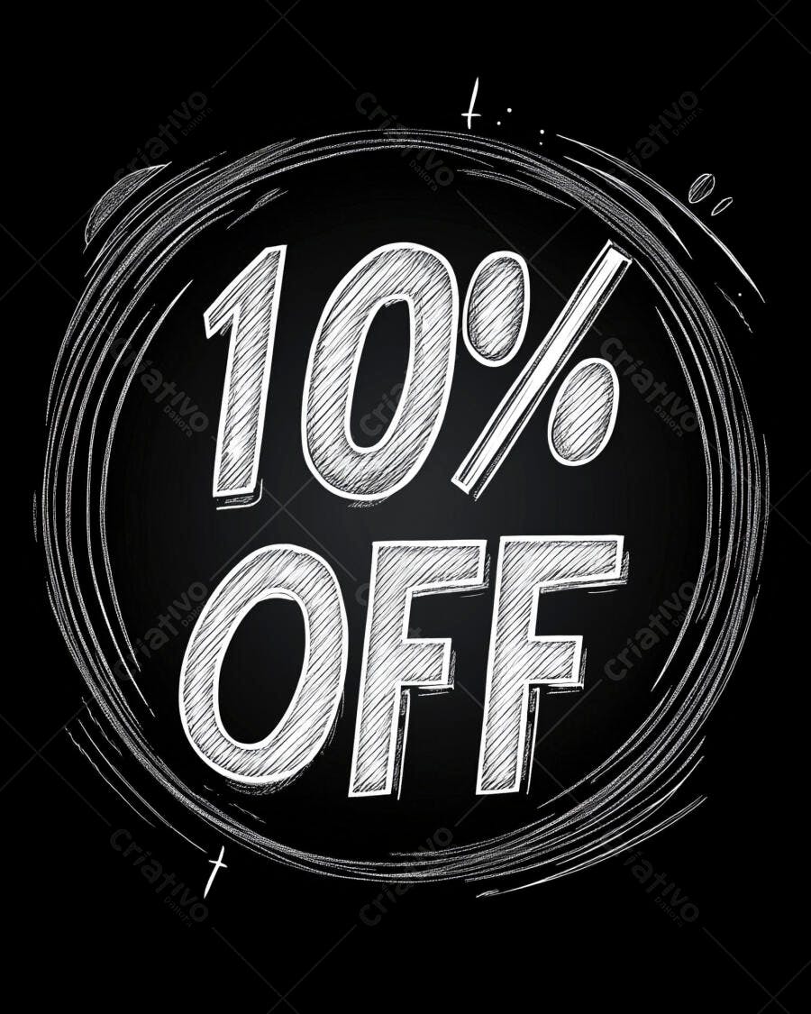 10% OFF desconto promoção em estilo lousa de giz preto